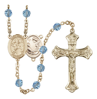 14 Karat Gold 6mm Austrian Crystal Saint Cecilia / Marching Band Rosary in Aqua