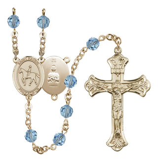 14 Karat Gold 6mm Austrian Crystal Saint Kateri/Equestrian Rosary in Aqua