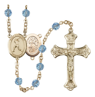 14 Karat Gold 6mm Austrian Crystal Saint Sebastian / Softball Rosary in Aqua