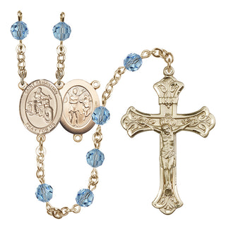 14 Karat Gold 6mm Austrian Crystal Saint Sebastian / Motorcycle Rosary in Aqua