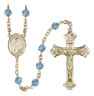 14 Karat Gold 6mm Austrian Crystal Saint Hildegard von Bingen Rosary in Aqua