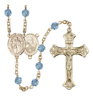 14 Karat Gold 6mm Austrian Crystal Divine Mercy Rosary in Aqua