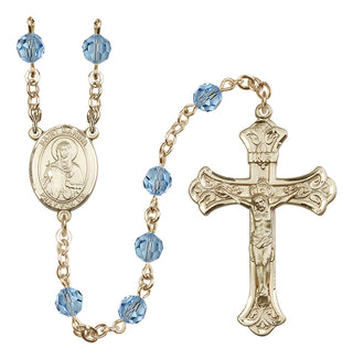 14 Karat Gold 6mm Austrian Crystal Saint Marina Rosary in Aqua