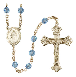 14 Karat Gold 6mm Austrian Crystal Our Lady the Undoer of Knots Rosary in Aqua