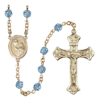 14 Karat Gold 6mm Austrian Crystal Saint Margaret Mary Alacoque Rosary in Aqua