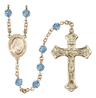 14 Karat Gold 6mm Austrian Crystal Saint Jadwiga of Poland Rosary in Aqua