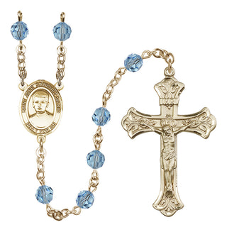 14 Karat Gold 6mm Austrian Crystal Saint Jose Sanchez del Rio Rosary in Aqua