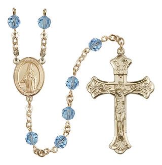 14 Karat Gold 6mm Austrian Crystal Saint Emma Uffing Rosary in Aqua