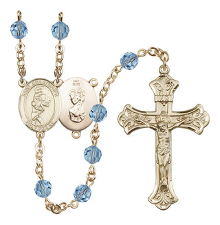 14 Karat Gold 6mm Austrian Crystal Saint Christopher/Softball Rosary in Aqua