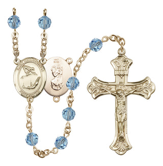 14 Karat Gold 6mm Austrian Crystal Saint Christopher/Gymnastics Rosary in Aqua