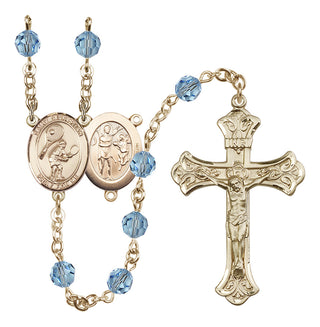 14 Karat Gold 6mm Austrian Crystal Saint Sebastian / Tennis Rosary in Aqua