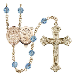 14 Karat Gold 6mm Austrian Crystal Saint Sebastian / Choir Rosary in Aqua