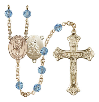 14 Karat Gold 6mm Austrian Crystal Guardian Angel/Baseball Rosary in Aqua