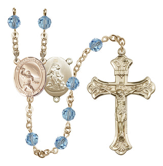 14 Karat Gold 6mm Austrian Crystal Guardian Angel/Football Rosary in Aqua