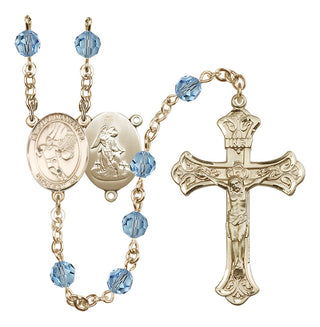 14 Karat Gold 6mm Austrian Crystal Guardian Angel/Basketball Rosary in Aqua