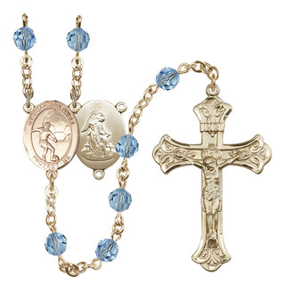 14 Karat Gold 6mm Austrian Crystal Guardian Angel/Soccer Rosary in Aqua