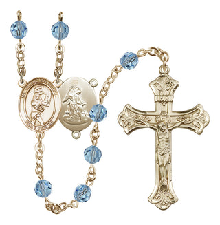 14 Karat Gold 6mm Austrian Crystal Guardian Angel/Softball Rosary in Aqua