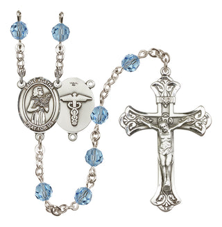Sterling Silver 6mm Austrian Crystal Saint Agatha / Nurse Rosary in Aqua