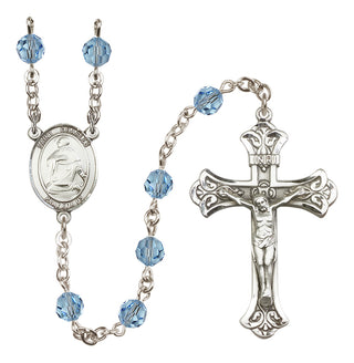 Sterling Silver 6mm Austrian Crystal Saint Charles Borromeo Rosary in Aqua