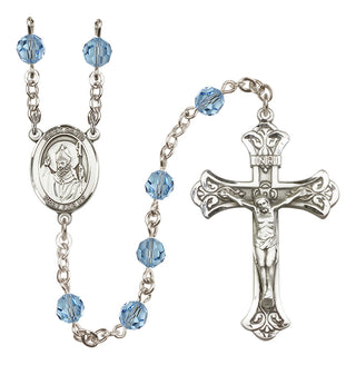 Sterling Silver 6mm Austrian Crystal Saint David of Wales Rosary in Aqua