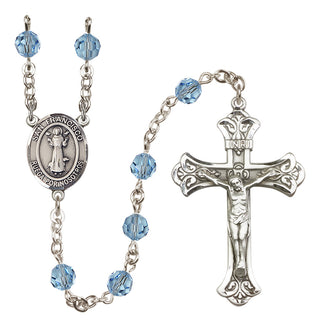 Sterling Silver 6mm Austrian Crystal San Francis Rosary in Aqua
