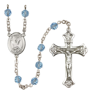 Sterling Silver 6mm Austrian Crystal Saint Helen Rosary in Aqua