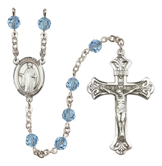 Sterling Silver 6mm Austrian Crystal Saint Justin Rosary in Aqua