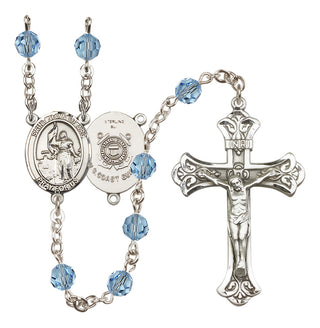 Sterling Silver 6mm Austrian Crystal Saint Joan of Arc /Coast Guard Rosary in Aqua