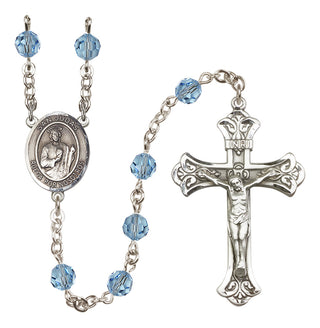 Sterling Silver 6mm Austrian Crystal San Judas Rosary in Aqua