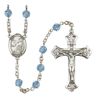 Sterling Silver 6mm Austrian Crystal Saint Luke the Apostle Rosary in Aqua