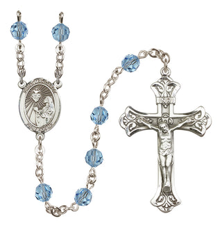 Sterling Silver 6mm Austrian Crystal Saint Margaret Mary Alacoque Rosary in Aqua