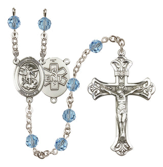 Sterling Silver 6mm Austrian Crystal Saint Michael / EMT Rosary in Aqua
