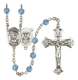 Sterling Silver 6mm Saint Michael / Navy Rosary