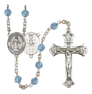 Sterling Silver 6mm Austrian Crystal Virgen Milagrosa Rosary in Aqua