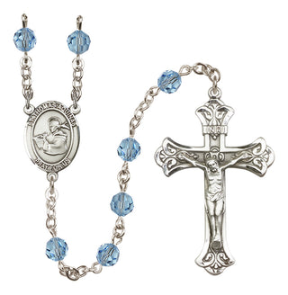 Sterling Silver 6mm Austrian Crystal Saint Thomas Aquinas Rosary in Aqua