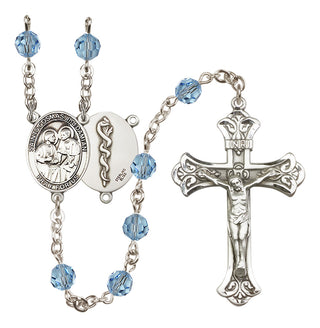 Sterling Silver 6mm Austrian Crystal Saints Cosmas & Damian / Doctors Rosary in Aqua