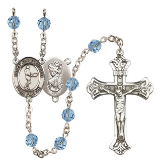 Sterling Silver 6mm Austrian Crystal Saint Christopher/Tennis Rosary in Aqua