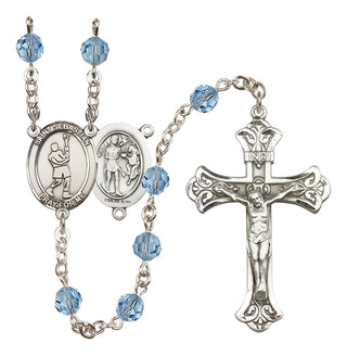 Sterling Silver 6mm Austrian Crystal Saint Sebastian/Lacrosse Rosary in Aqua