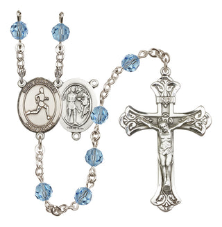 Sterling Silver 6mm Austrian Crystal Saint Sebastian/Track & Field Rosary in Aqua