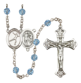 Sterling Silver 6mm Austrian Crystal Saint Sebastian/Figure Skating Rosary in Aqua