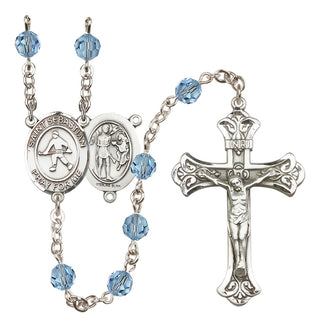 Sterling Silver 6mm Austrian Crystal Saint Sebastian/Field Hockey Rosary in Aqua