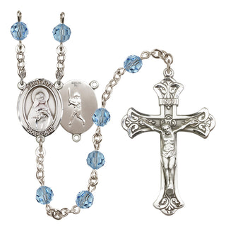 Sterling Silver 6mm Austrian Crystal Saint Rita / Baseball Rosary in Aqua