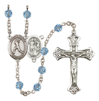 Sterling Silver 6mm Austrian Crystal Saint Sebastian / Softball Rosary in Aqua