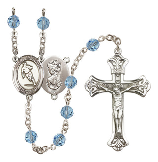 Sterling Silver 6mm Austrian Crystal Saint Christopher / Rugby Rosary in Aqua