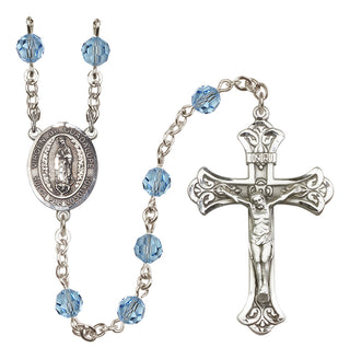 Sterling Silver 6mm Austrian Crystal Virgen de Guadalupe Rosary in Aqua