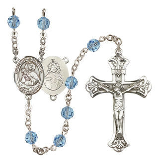 Sterling Silver 6mm Austrian Crystal Our Lady of Mount Carmel Rosary in Aqua