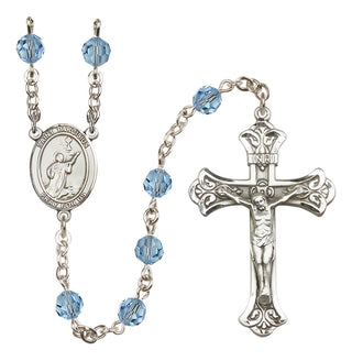 Sterling Silver 6mm Austrian Crystal Saint Tarcisius Rosary in Aqua