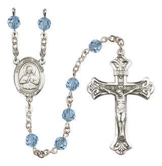Sterling Silver 6mm Austrian Crystal Saint John Vianney Rosary in Aqua