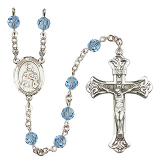 Sterling Silver 6mm Austrian Crystal Saint Angela Merici Rosary in Aqua