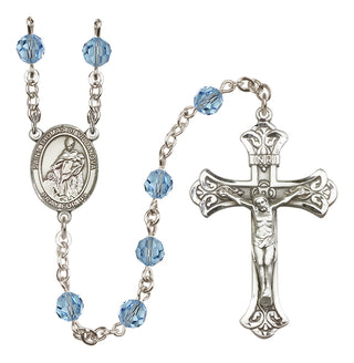 Sterling Silver 6mm Austrian Crystal Saint Thomas of Villanova Rosary in Aqua